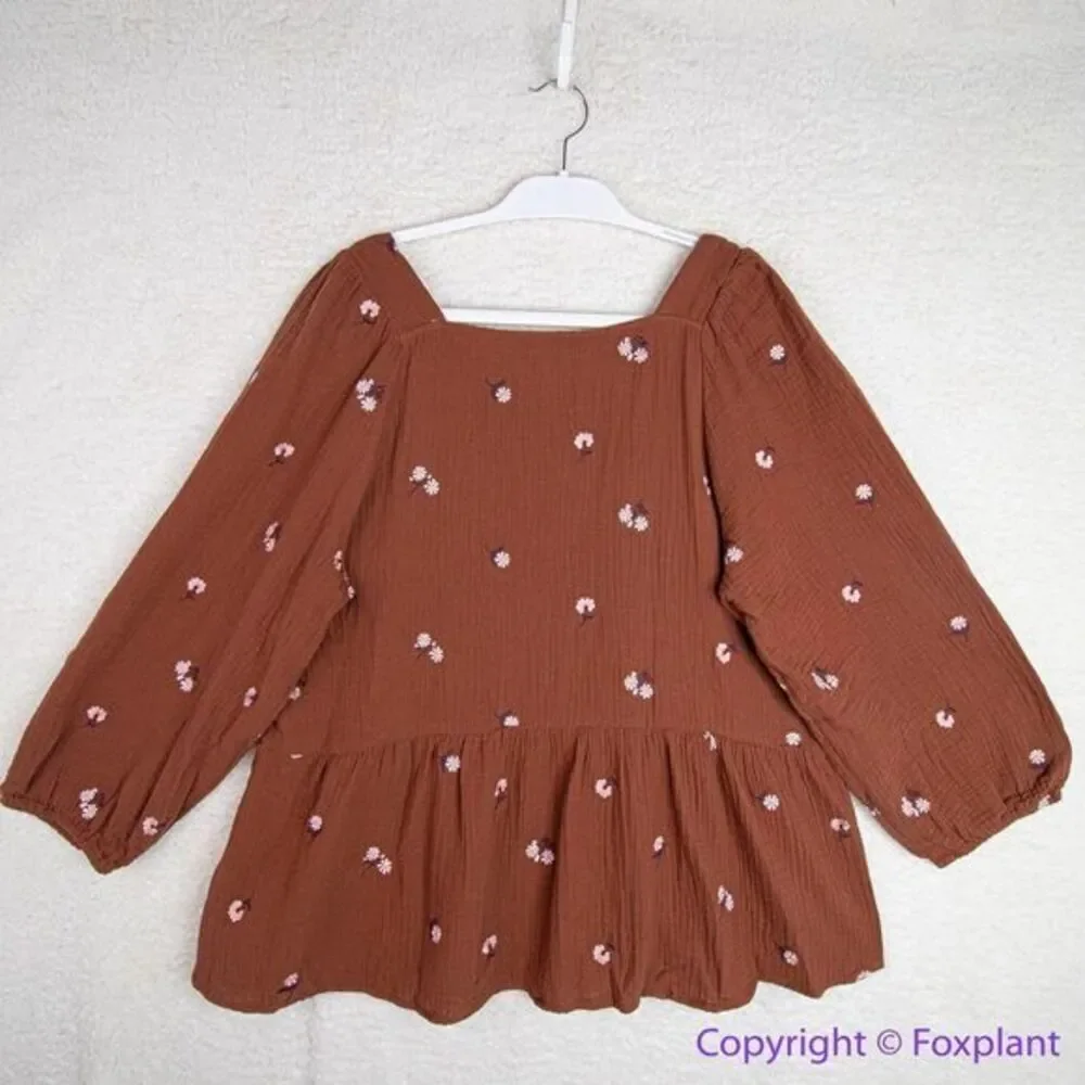 NEW Madewell plus Amie Floral Embroidered Lightspun Millbrook Peplum‎ Top, 2X